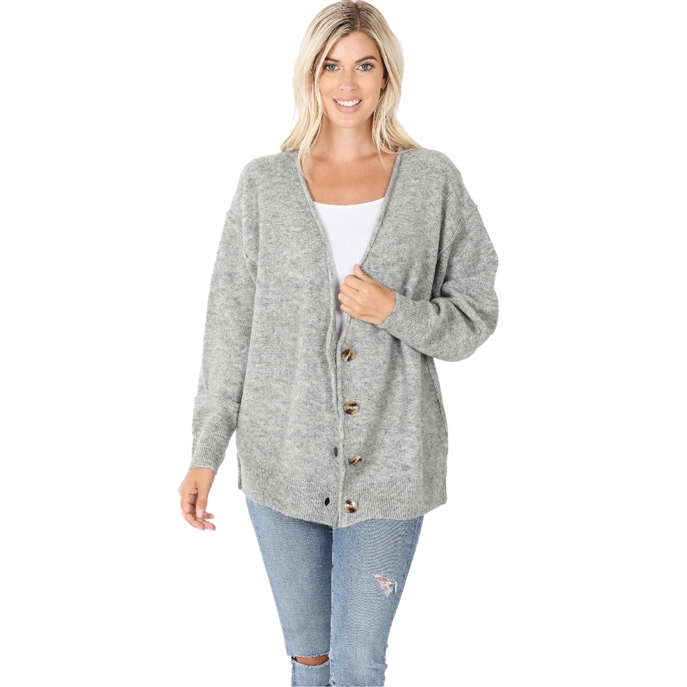 Zenana Melange Button Down Cardigan - Picture 3 of 9